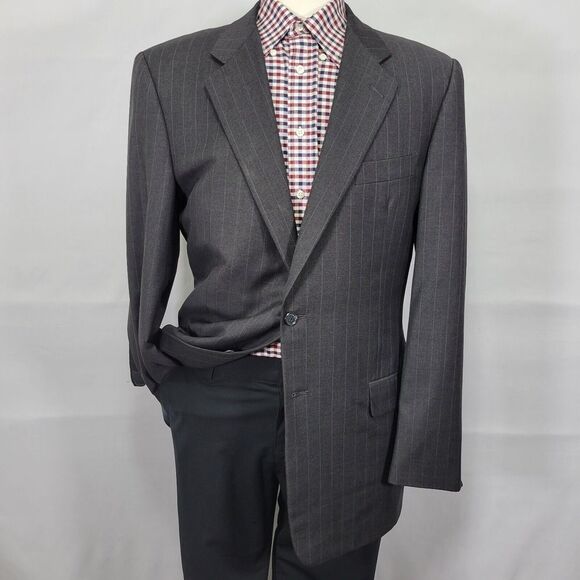 Hickey Freeman Men's Sport Coat Blazer Two Button CH BLK Striped Loro Piana‎ 42L - Picture 1 of 16
